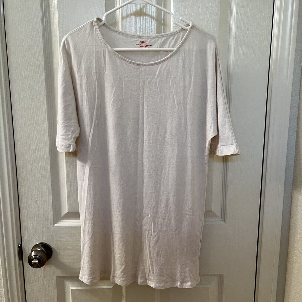 Majestic Paris Cream Cotton Cashmere Top Shirt Women's Size 2 Small